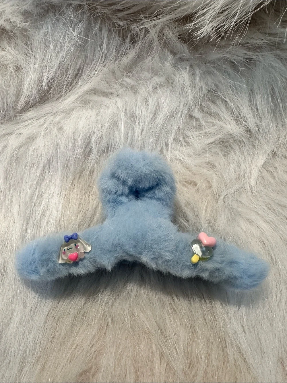 Set of 5‎ Fuzzy Cartoon Hair Clips - Pink, Lilac, Peach, Beige, Blue